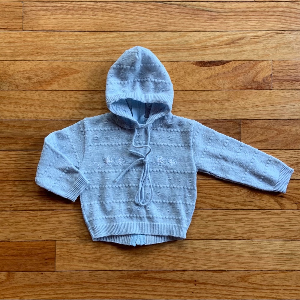 Vintage Baby Blue Zip back hooded sweater